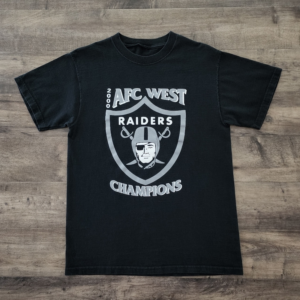 Oakland Raiders 2000 AFC West Champions Black Crewneck Tee Vintage Y2K